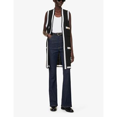 Balmain V-neck Contrasting-border Cardigan In Black Silver White