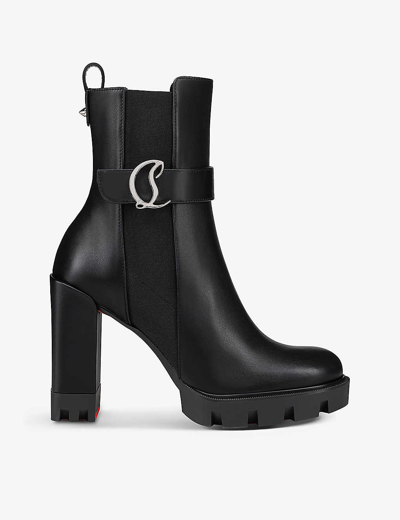 Shop Christian Louboutin Women's Black Cl Logo-plaque 100 Leather Chelsea Boots