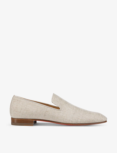 Shop Christian Louboutin Mens Albatre Dandelion Linen Loafers In Cream