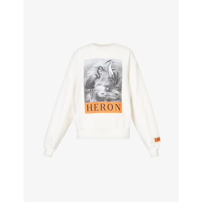 Shop Heron Preston Women's White Black Branded-print Relaxed-fit Cotton Sweatshirt