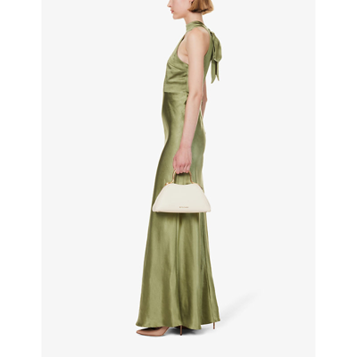 Shop Six Stories Women's Moss Green Halterneck Slim-fit Satin Maxi Dress