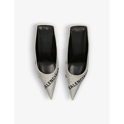 Shop Balenciaga Women's Silver Square Knife Crystal-embellished Leather Heeled Mules