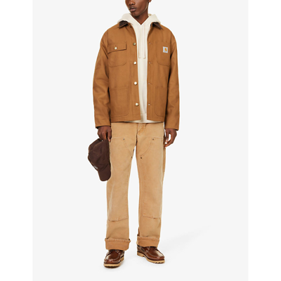 Carhartt Tailored Jacket With Pockets And Contrast Collar In Hamilton Brown Tobacco