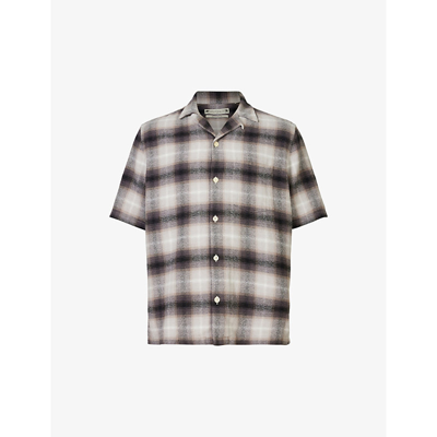 Shop Allsaints Mens Light Grey Bernat Camp-collar Check-print Organic-cotton Shirt