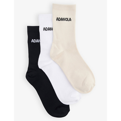 Adanola Branded Pack Of Three Bamboo-blend Knitted Socks In Cream/black/white