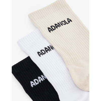 Adanola Branded Pack Of Three Bamboo-blend Knitted Socks In Cream/black/white