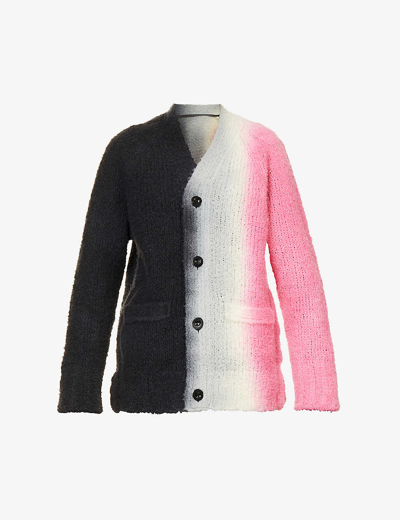 Shop Sacai Women's C/gray Pink Tie-dye Wool-blend Knitted Cardigan