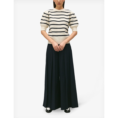 Shop Claudie Pierlot Womens Divers Manouk Stripe-pattern Short-sleeve Wool-blend Jumper