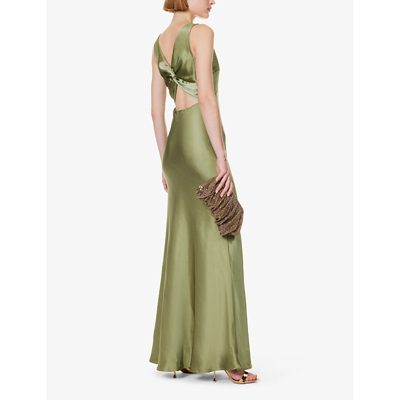 Shop Six Stories Womens Moss Green Twist-back V-neck Satin Maxi Dress