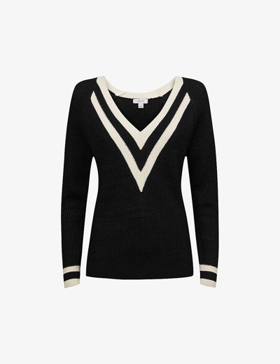 Shop Reiss Womens Black/white Matilda V-neck Knitted Jumper