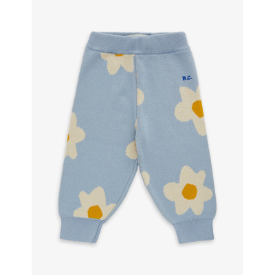 Shop Bobo Choses Light Blue Flower-intarsia Cotton-knit Trousers 9-24 Months