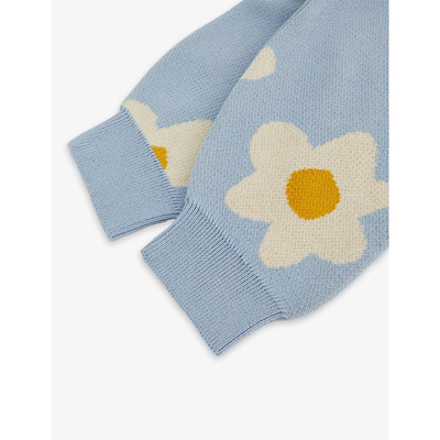 Shop Bobo Choses Light Blue Flower-intarsia Cotton-knit Trousers 9-24 Months