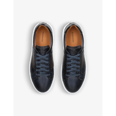 Shop Magnanni Men's Navy Lotto Logo-embossed Leather Low-top Trainers