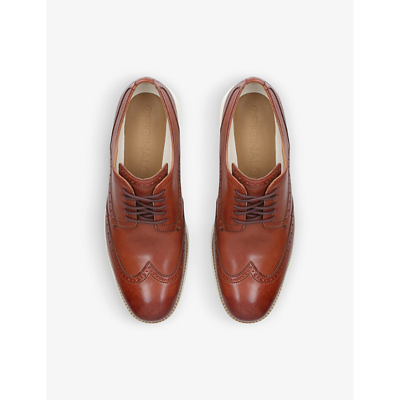 Shop Cole Haan Tan Grand Wing Contrast-stitching Leather Derby Shoes
