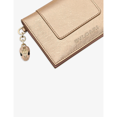 Shop Bvlgari Serpenti Forever Snakehead-charm Leather Card Holder In Gold