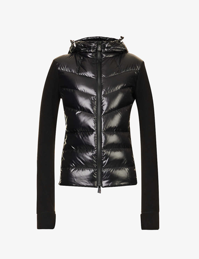 Shop Moncler Grenoble Women's Black Quilted-panel Brand-appliqué Regular-fit Fleece Cardigan