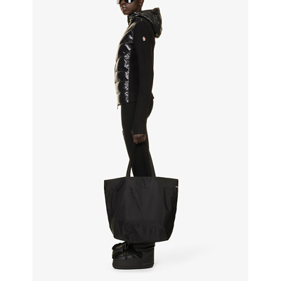 Shop Moncler Grenoble Women's Black Quilted-panel Brand-appliqué Regular-fit Fleece Cardigan
