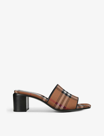 Shop Burberry Women's Brown/oth Wilma 55 Check-print Woven Heeled Mules