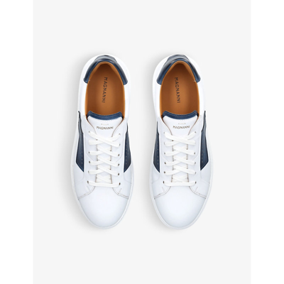 Shop Magnanni Men's White/navy Lotto Logo-embossed Leather Low-top Trainers