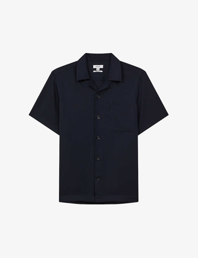 Shop Reiss Men's Navy Tokyo Patch-pocket Regular-fit Woven Shirt