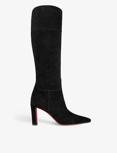 Shop Christian Louboutin Womens Black Suprabotta Suede Heeled Knee-high Boots
