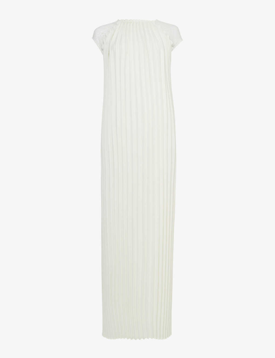 Shop Leem Women's Off White Lace-trim Pleated Crepe Maxi Dress