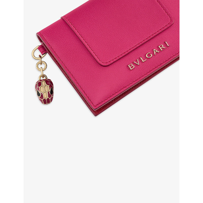 Shop Bvlgari Serpenti Forever Snakehead-charm Leather Card Holder In Fuchsia