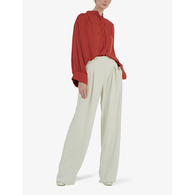 Shop Leem Women's Off White Straight-leg High-rise Woven Trousers