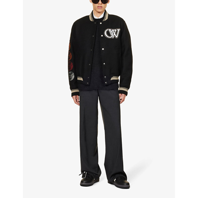 Shop Off-white C/o Virgil Abloh Mens Black Brand-embroidered Regular-fit Wool-blend Jacket