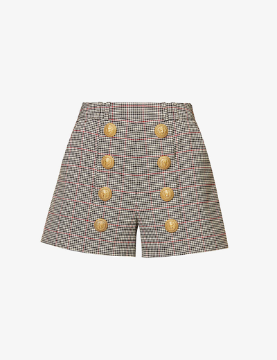 Shop Balmain Women's Efz Check-print Mid-rise Wool-blend Shorts