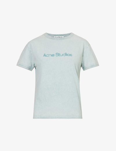 Shop Acne Studios Women's Powder Blue Etza Brand-print Cotton T-shirt