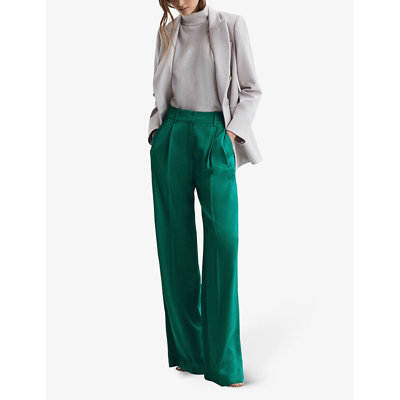 Shop Reiss Women's Green Rina High-rise Wide-leg Woven Trousers