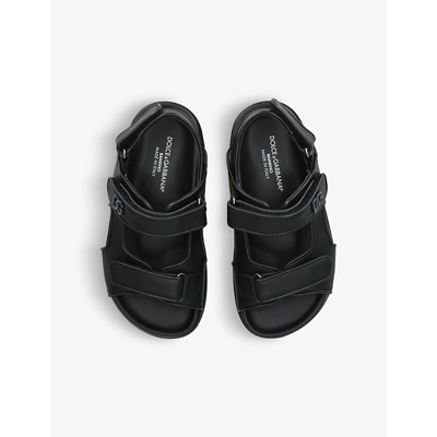 Shop Dolce & Gabbana Logo-embellished Leather Sandals 4-10 Years In Black