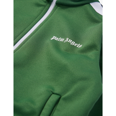 Shop Palm Angels Boys Green White Kids Logo-print Funnel-neck Woven Jacket 6-12 Years