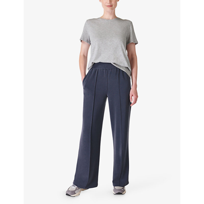Shop Sweaty Betty Women's Navy Blue Sand Wash Wide-leg Stretch-recycled Polyester Blend Jogging Bottoms