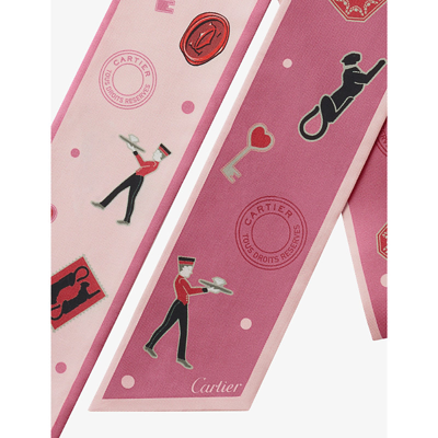 Cartier Womens Pink Diabolo De Graphic-print Bandeau Silk Scarf In Pink