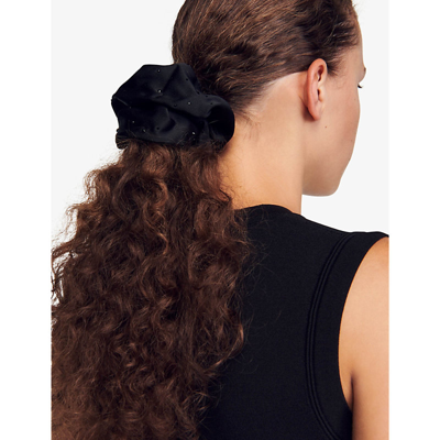 Shop Sandro Women's Noir / Gris Crystal-embellished Woven Scrunchie