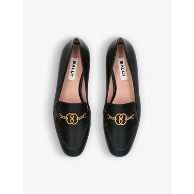 Shop Bally Women's Black Obrien Chain-embellished Leather Loafers