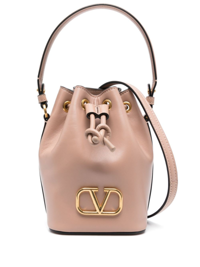 Shop Valentino Mini Vlogo Signature Leather Bucket Bag In Pink