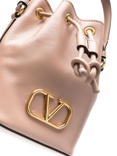 Shop Valentino Mini Vlogo Signature Leather Bucket Bag In Pink