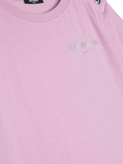 Shop Balmain Logo-print Short-sleeve T-shirt In Purple