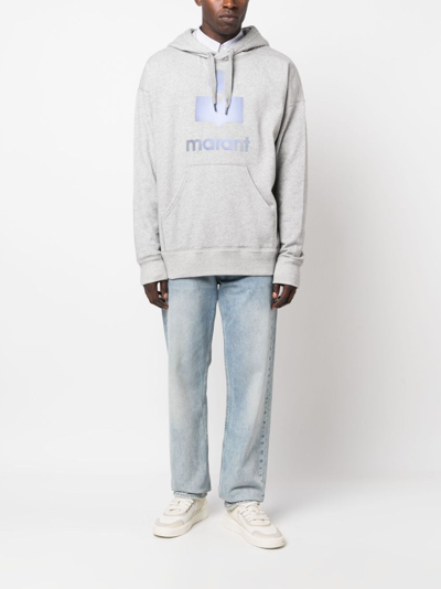 Shop Marant Logo-print Drawstring Hoodie In Grey