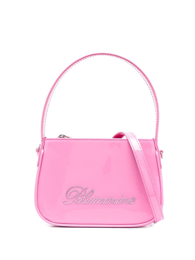 Shop Blumarine Rhinestone-logo Patent-finish Tote Bag In Pink