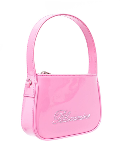 Shop Blumarine Rhinestone-logo Patent-finish Tote Bag In Pink