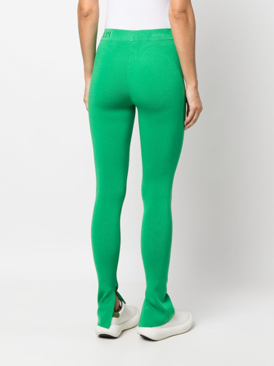 Shop Patrizia Pepe Logo-waistband Mid-rise Trousers In Green