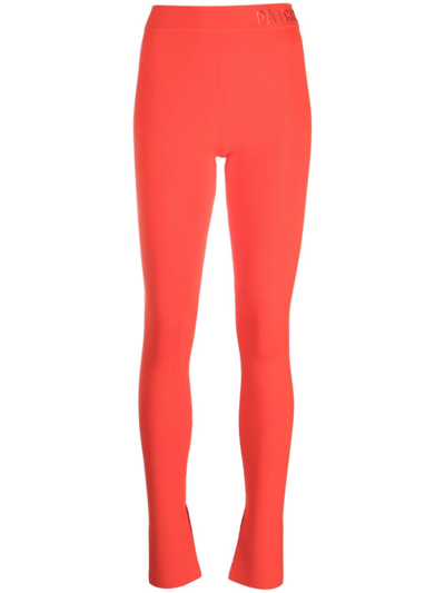 Shop Patrizia Pepe Logo-waistband Mid-rise Trousers In Orange