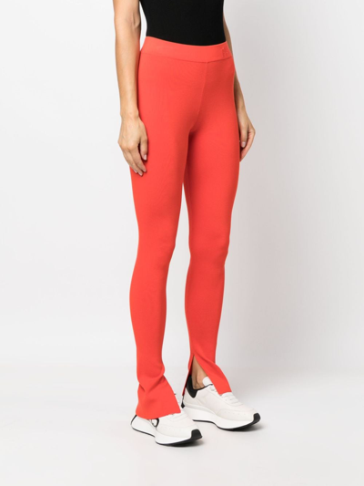 Shop Patrizia Pepe Logo-waistband Mid-rise Trousers In Orange