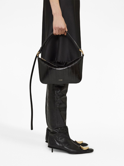 Shop Jil Sander Medium Fold Leather Shoulder Bag In Black