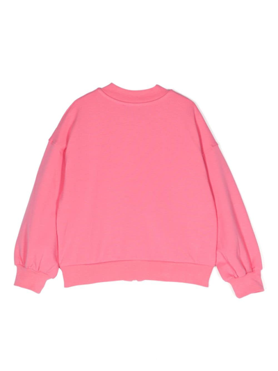 Monnalisa Zip-up Sweatshirt With Anemone Embroidery In Pink