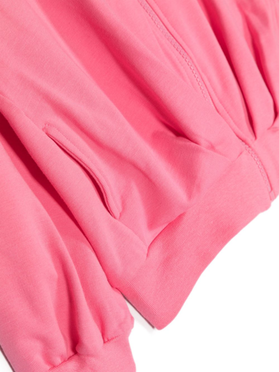 Monnalisa Zip-up Sweatshirt With Anemone Embroidery In Pink